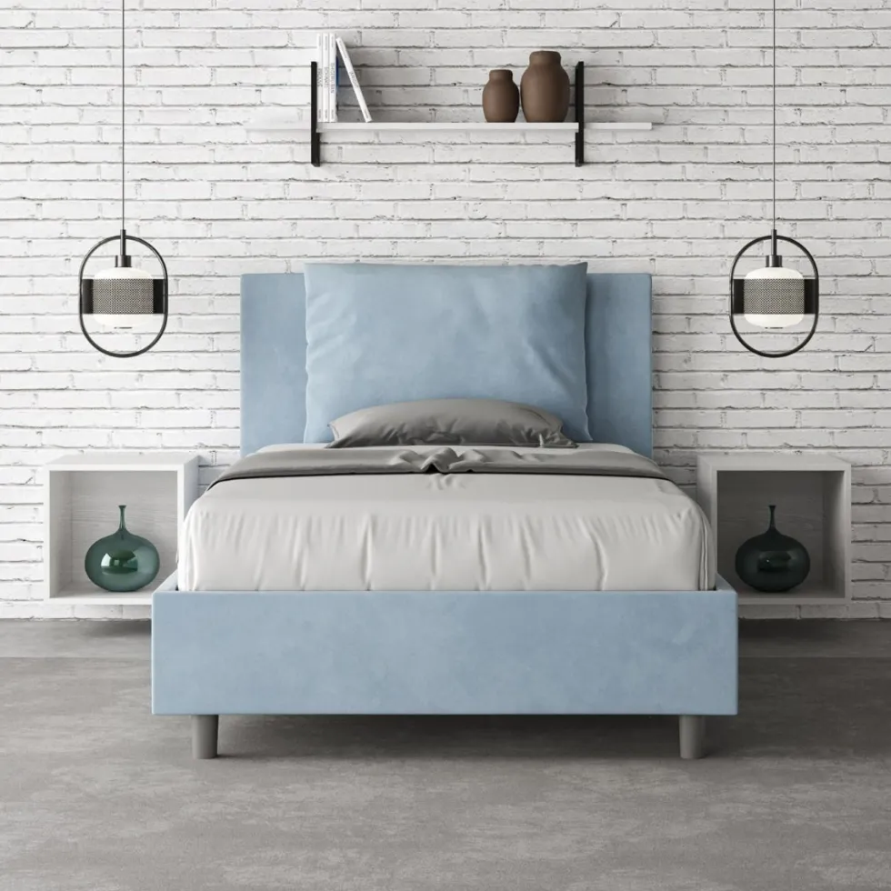 Letto 120x200cm contenitore con cuscino in microfibra azzurro LIT166