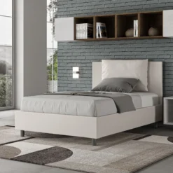 Letto 120x210cm contenitore con cuscino in similpelle bianco LIT168