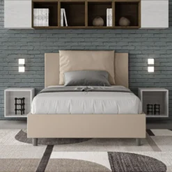 Letto 120x200cm contenitore con cuscino in similpelle tortora LIT164