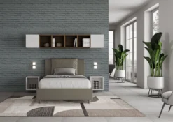 Letto 120x190cm contenitore con cuscino in similpelle cappuccino LIT160