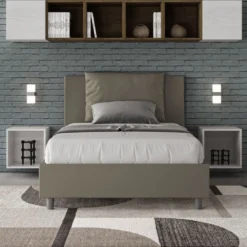 Letto 120x190cm contenitore con cuscino in similpelle cappuccino LIT160
