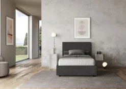 Letto 120x200cm contenitore con giroletto in microfibra grigio LIT196