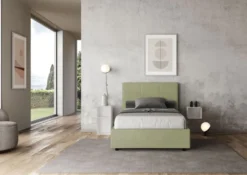Letto 120x190cm contenitore con giroletto in microfibra tè verde LIT192