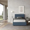 Letto 120x190cm contenitore con giroletto in microfibra blu LIT192