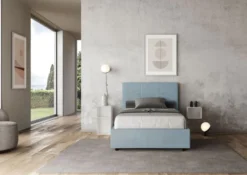 Letto 120x190cm contenitore con giroletto in microfibra azzurro LIT192