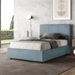 Letto 120x190cm contenitore con giroletto in microfibra azzurro LIT192