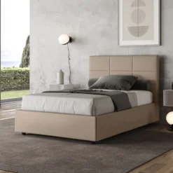 Letto 120x190cm contenitore con giroletto in similpelle tortora LIT190