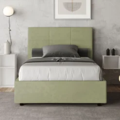Letto 120x210cm contenitore con giroletto in microfibra tè verde LIT200