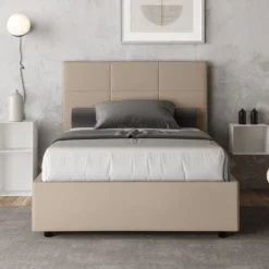 Letto 120x210cm contenitore con giroletto in similpelle tortora LIT198