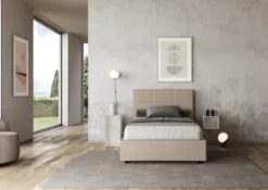 Letto 120x210cm contenitore con giroletto in similpelle tortora LIT198
