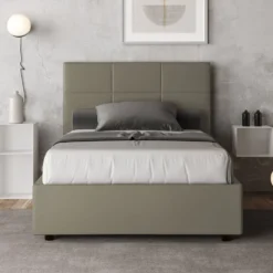 Letto 120x210cm contenitore con giroletto in similpelle cappuccino LIT198