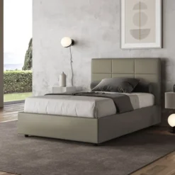 Letto 120x210cm contenitore con giroletto in similpelle cappuccino LIT198