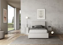 Letto 120x210cm contenitore con giroletto in similpelle bianco LIT198
