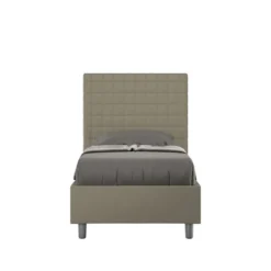 Letto 80x190cm contenitore con testiera a quadretti in similpelle cappuccino LIT62