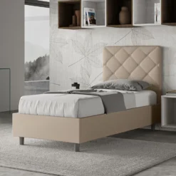 Letto 80x200cm contenitore con testiera trapuntata design a rombo tortora LIT70