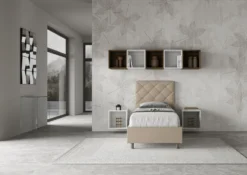 Letto 80x200cm contenitore con testiera trapuntata design a rombo tortora LIT70