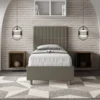 Letto 90x210cm contenitore con testiera a quadretti in similpelle cappuccino LIT128