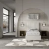 Letto 90x210cm contenitore con testiera a quadretti in similpelle bianco LIT128