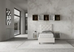 Letto 90x210cm contenitore con testiera a rombo bianco LIT134