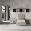 Letto 80x190cm contenitore con testiera trapuntata design a rombo tortora LIT68