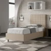 Letto 90x190cm contenitore con testiera a quadretti in similpelle tortora LIT124