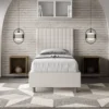 Letto 90x190cm contenitore con testiera a quadretti in similpelle bianco LIT124