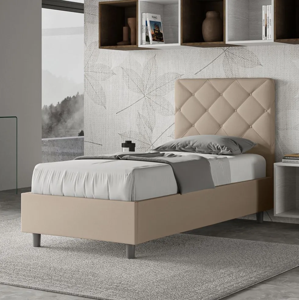 Letto 90x190cm contenitore con testiera a rombo tortora LIT130