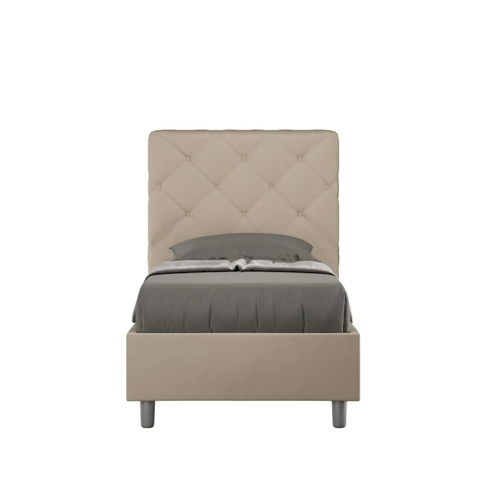 Letto 90x190cm contenitore con testiera a rombo tortora LIT130