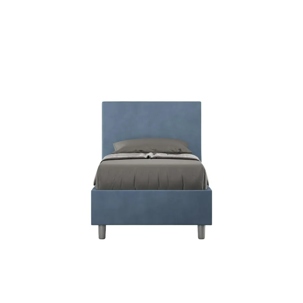 Letto 90x210cm contenitore con testiera liscia in microfibra blu LIT104