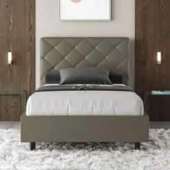 Letto 120x210cm contenitore con testiera a rombo cappuccino LIT218