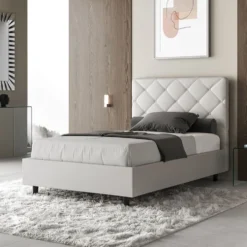 Letto 120x210cm contenitore con testiera a rombo bianco LIT218