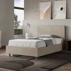 Letto 120x210cm contenitore con testiera in microfibra sabbia beige LIT158