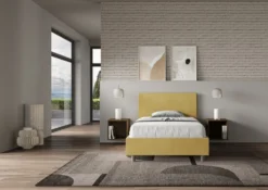 Letto 120x210cm contenitore con testiera in microfibra ocra LIT158