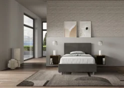 Letto 120x210cm contenitore con testiera in microfibra grigio LIT158