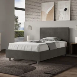 Letto 120x210cm contenitore con testiera in microfibra grigio LIT158
