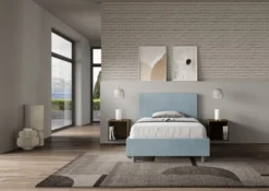 Letto 120x210cm contenitore con testiera in microfibra azzurro LIT158