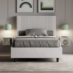 Letto 120x210cm contenitore con testiera a linee verticali bianco LIT224