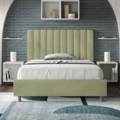 Letto 120x190cm contenitore con testiera trapuntata in microfibra tè verde LIT228