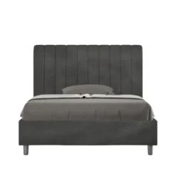 Letto 120x190cm contenitore con testiera trapuntata in microfibra grigio LIT228