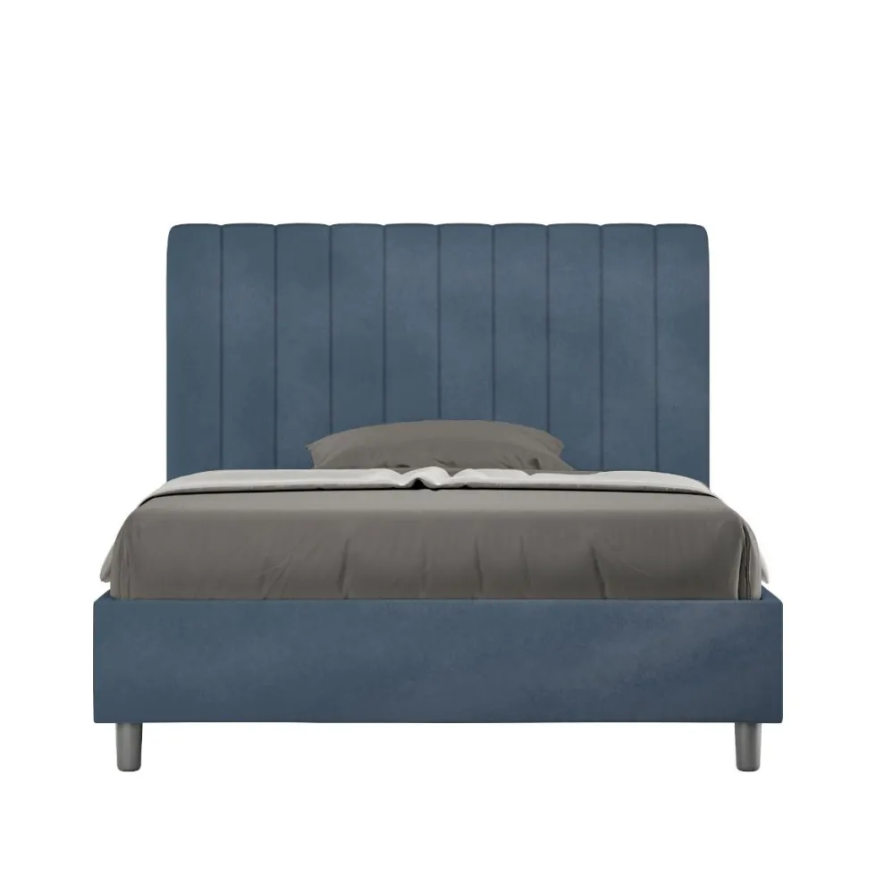 Letto 120x190cm contenitore con testiera trapuntata in microfibra blu LIT228