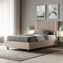Letto 120x200cm contenitore con testiera a linee verticali tortora LIT222