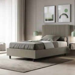 Letto 120x200cm contenitore con testiera a linee verticali cappuccino LIT222