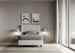 Letto 120x200cm contenitore con testiera a linee verticali bianco LIT222