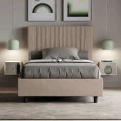 Letto 120x190cm contenitore con testiera a linee verticali tortora LIT220
