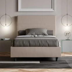 Letto 120x190cm contenitore con testiera trapuntata tortora LIT202
