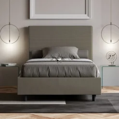 Letto 120x190cm contenitore con testiera trapuntata cappuccino LIT202