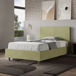 Letto 120x200cm contenitore con testiera in microfibra tè verde LIT154