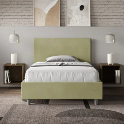 Letto 120x200cm contenitore con testiera in microfibra tè verde LIT154