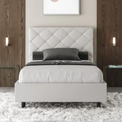Letto 120x200cm contenitore con testiera a rombo bianco LIT216