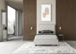 Letto 120x200cm contenitore con testiera a rombo bianco LIT216